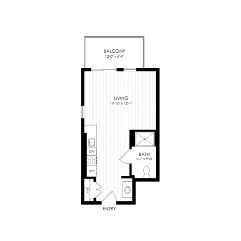 Floor plan for studio, 1 bath, 375 sqft